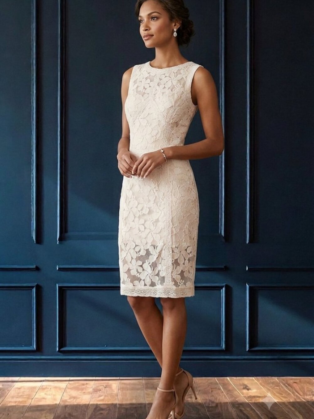 Chelsea & Violet Blush White Floral Lace Sheath Dress Size Small